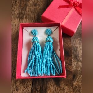 Elegant Turquoise Beaded Tassel Earrings